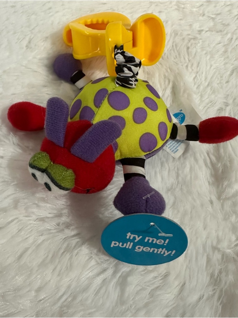 Play Gro wiggle bug pull down car seat activity toy plush dangle bug SEE VIDEO